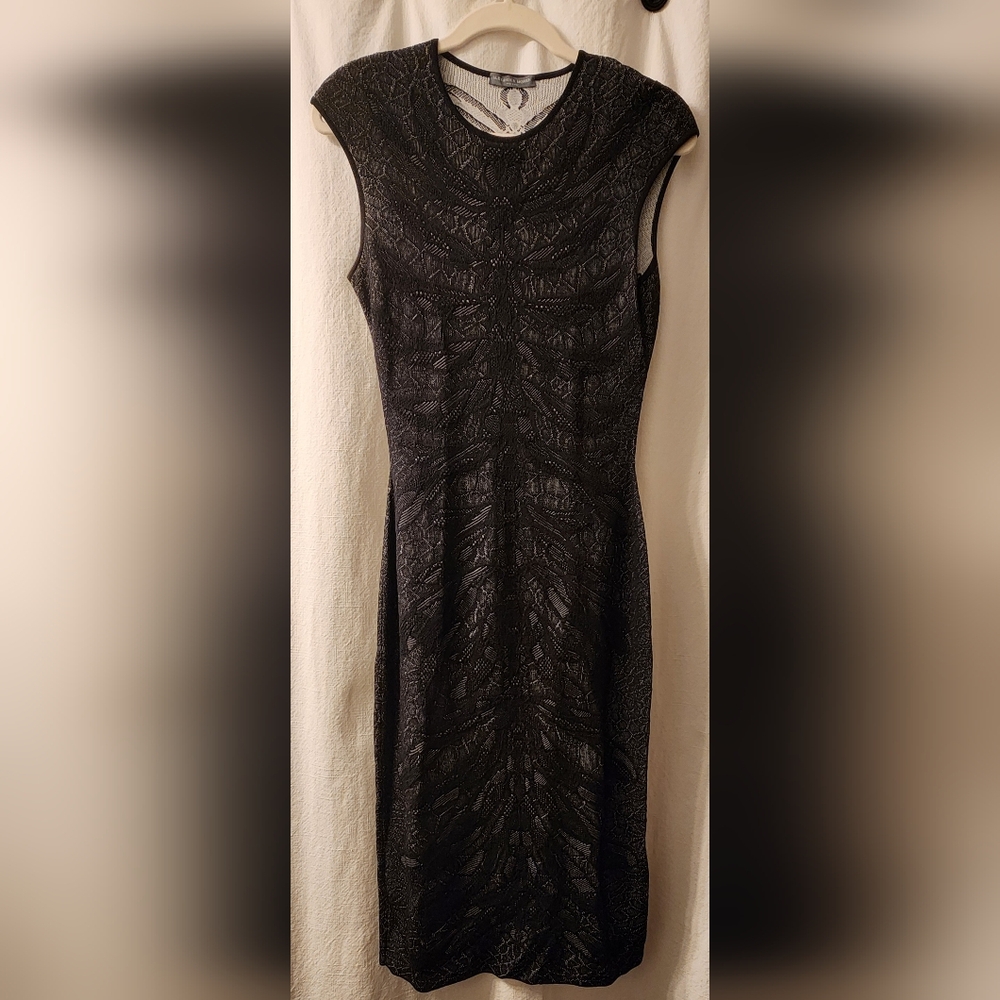 Sleeveless Black Textured Sheath Dress
